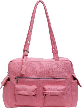 Generic Women PU Leather Shoulder Bag with Multi-Pockets Underarm Bag Adjustable Strap Satchel Bag Tote Bag for Work Travel (Rose Red)