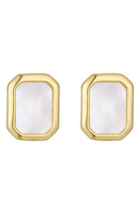 st. Moran Mother-of-Pearl Bezel Stud Earrings in Gold/White at Nordstrom