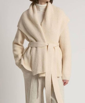 Look by M Shawl Collar Belt Cardigan In Ivory