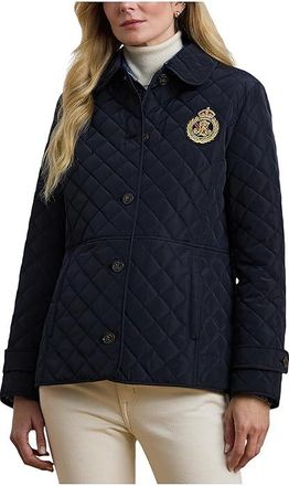 Lauren Ralph Lauren Recycled Crested Quilt Pu Trim 27 Womens Jacket Dark Navy : SM, Polyester