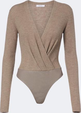 Max Mara Draped ribbed-knit cashmere bodysuit