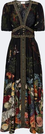 Camilla Embellished printed silk satin maxi dress