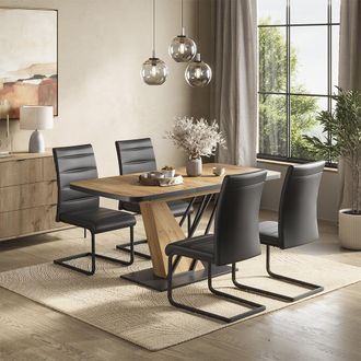 Vicco Set De Mesa De Comedor Fenaro, Roble Dorado, 120 X 80 Cm Con 4 Sillas De Comedor, Negro, Vicco