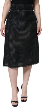 Dolce & Gabbana Zwart High Waist Pencil Cut Midi Rok - Dames - Midirokken - Zwart - XL - Katoen - Rokken