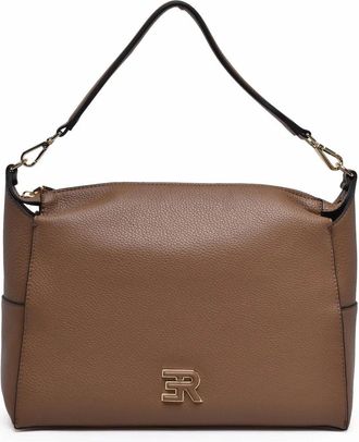 Ermanno Scervino Structured Taupe Shoulder Bag with Adjustable Strap and Gold Accents