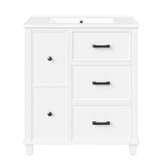 Urban Meuble Mueble bajo vasque de 76 cm blanco con lavabo, cajones y abatible
