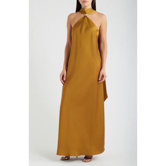 Parker Halter Neck Maxi Dress in Gold Khaki at Nordstrom, Size 00