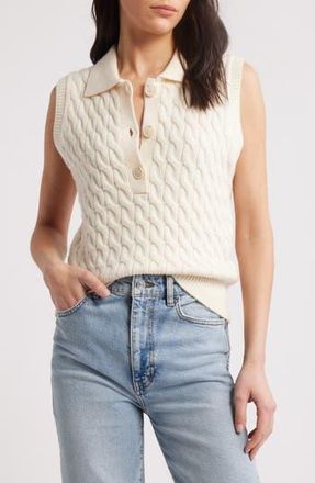 Frame Denim Cable Wool Sleeveless Polo Sweater in Cream at Nordstrom Rack, Size X-Large