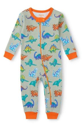 Hatley Dino Party Organic Cotton Zip Romper in Grey at Nordstrom, Size 12-18M