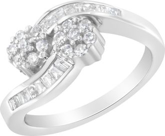 House of Brilliance 14K White Gold Round and Baguette Diamond Bypass Ring at Nordstrom, Size 6
