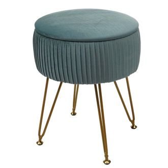 Hhg Hhg - Nunca Usado] Taburete 405, Taburete Con Compartimento, &Oslash; 33cm, Aspecto Aterciopelado, Verde, Marco Dorado