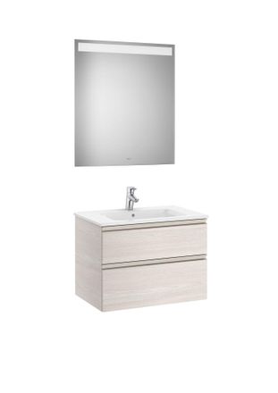 Roca Roca - Pack (mueble Base De Dos Cajones, Lavabo Central Y Espejo Led) The Gap