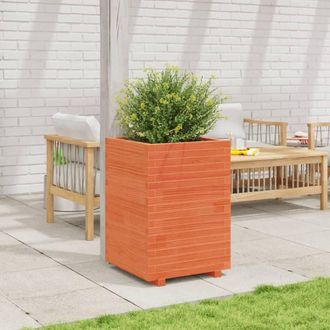 Berkfield Home Beautiful Garden Planter Wax Brown 50x50x72.5 cm Solid Wood Pine