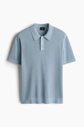H&M Poloshirt in Ajourstrick Regular Fit - Hellblau