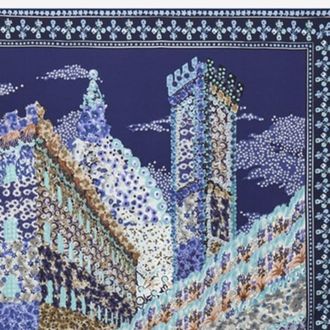 Ferragamo Womens Silk Scarf With Palazzo Print Navy Scarfs