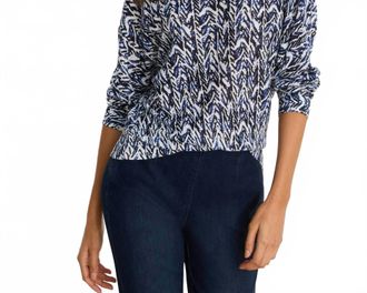 Nic+Zoe Boatneck Crosshatch Sweater In Indigo Multi