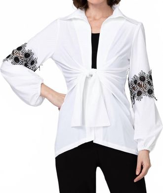 Joseph Ribkoff Tie Front Embroidered Blouse With Cami In White & Black
