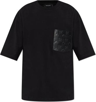 Dsquared2 T-shirt met zak - Heren - T-shirts - Zwart - XL - Leer - Tops