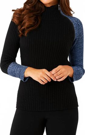 French Kyss Womens Zip Neck Top In Black Denim