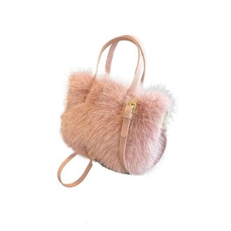 Generic Compatible For Faux Fur Tote Bag Womens Bucket Plush Handbags Soft Winter Crossbody Shoulder Bags(Pink)