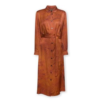 Elena Miro Kleedjes, Dames, Bruin, 7Xl, Satijn, Jurk van Bedrukte Viscose Satijn