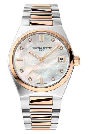 Frederique Constant Highlife Diamond & Mother-of-Pearl Two-Tone Bracelet Watch, 31mm in Two-Tone/pearl at Nordstrom