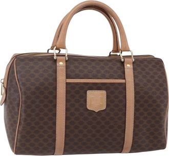 Celine Vintage Macadam Boston Bag Canvas Brown Canvas Handbag (Pre-Owned)