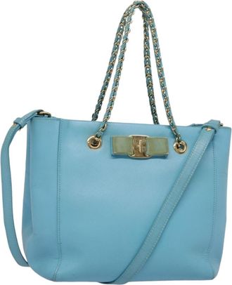 Ferragamo Vara Handbag Leather Blue Leather Handbag (Pre-Owned)