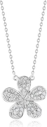 Suzy Levian White Sterling Silver White Cubic Zirconia Pave Round Flower Necklace