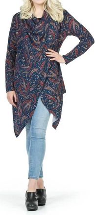 Papillon Paisley Print Crossover Drape Sweater In Navy