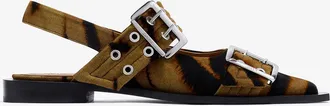 Ganni Green Feminine Buckle Ballerinas in Zebra - Size 10 Recycled Cotton