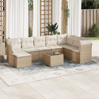 vidaXL Set De Sof&aacute;s De Jard&iacute;n 9 Pzas Con Cojines Rat&aacute;n Sint&eacute;tico Beige Vidaxl