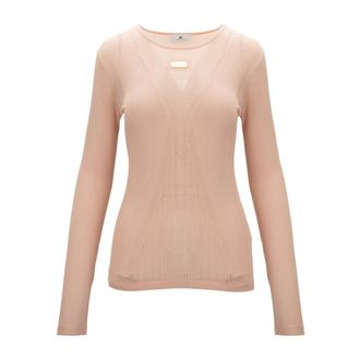 Elisabetta Franchi Trui met ronde hals - Dames - Truien - Beige - Maat: S Viscose
