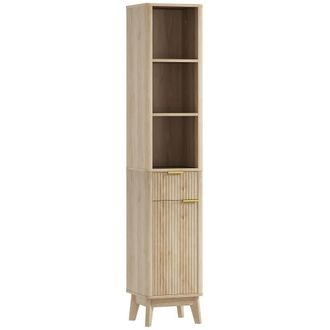HOMCOM Columna de ba&ntilde;o 33x30x170 cm madera natural