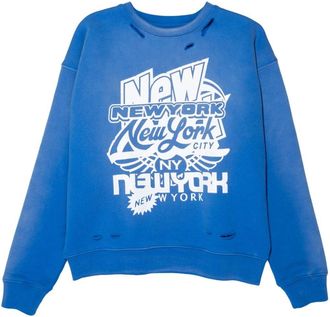 Purple graphic-print distressed cotton sweatshirt - men - pure cotton - S - Blue