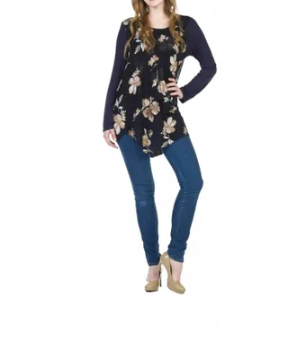 Papillon Layered Floral Print Sweater Top In Navy