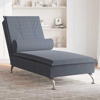 vidaXL Sof&aacute; Div&aacute;n De Masaje Con Coj&iacute;n De Terciopelo Gris Oscuro Vidaxl