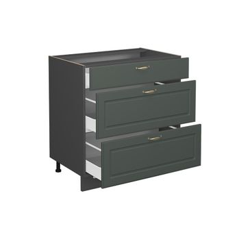 Vicco Mueble Bajo De Cocina Fame-line, Verde Dorado Casa De Campo, 80 Cm Con 3 Cajones, Et Roble