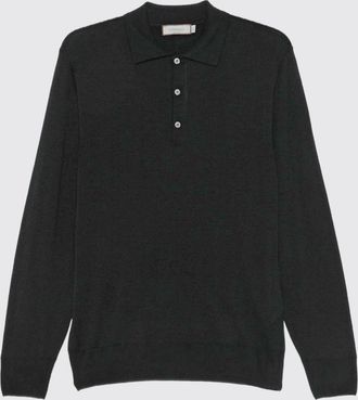 Canali Long-Sleeved Wool Knitted Polo Shirt with Three Buttons