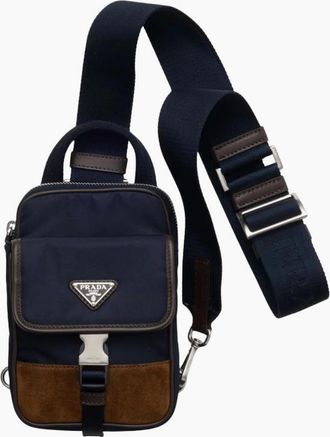Prada Mens Prada Re-Nylon Triangle-Logo Shoulder Bag in Blue