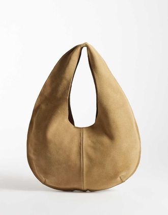 Mango Borsa a sacco da spalla in camoscio 100% color cuoio-Marrone