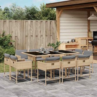 vidaXL Set Comedor De Jard&iacute;n 11 Pzas Con Cojines Rat&aacute;n Sint&eacute;tico Beige Vidaxl