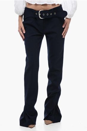 Off-white Broek met lage taille en plooien in middernachtblauw