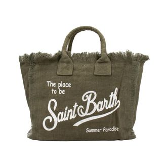 MC2 Saint Barth Tote Bags, female, Green, Size: ONE SIZE Premium Linen Shoulder Bag