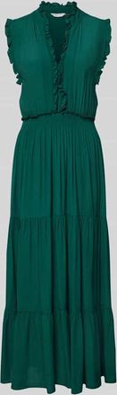 Apricot Maxikleid aus Viskose mit V-Ausschnitt und R&uuml;schen in Gruen, Gr&ouml;&szlig;e XXL