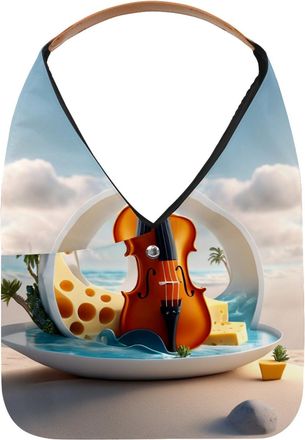 Generic Violin Cheese Pattern Reusable Lightweight Grocery Bags - Foldable Into Compact Pouch, Washable & Sturdy, Multipurpose for Shopping and Travel