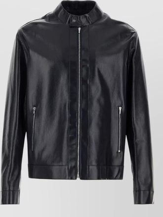 Fendi leather jacket front pockets snap button cuffs