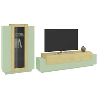 Dmora Parete Attrezzata Lazzate, Mobile Soggiorno Modulabile, 10 Ripiani Made in Italy, 6 Ante, 280x45x120.5h cm Verde
