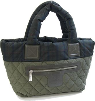 Chanel Khaki Nylon Handbag Tote Bag (Pre-Owned)