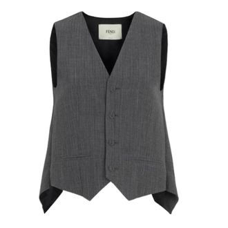 Fendi Grijs Nadelstreep Wollen Gilet met Cape Mouwen - Dames - Gillet - Grijs - S - Wol - Kostuums